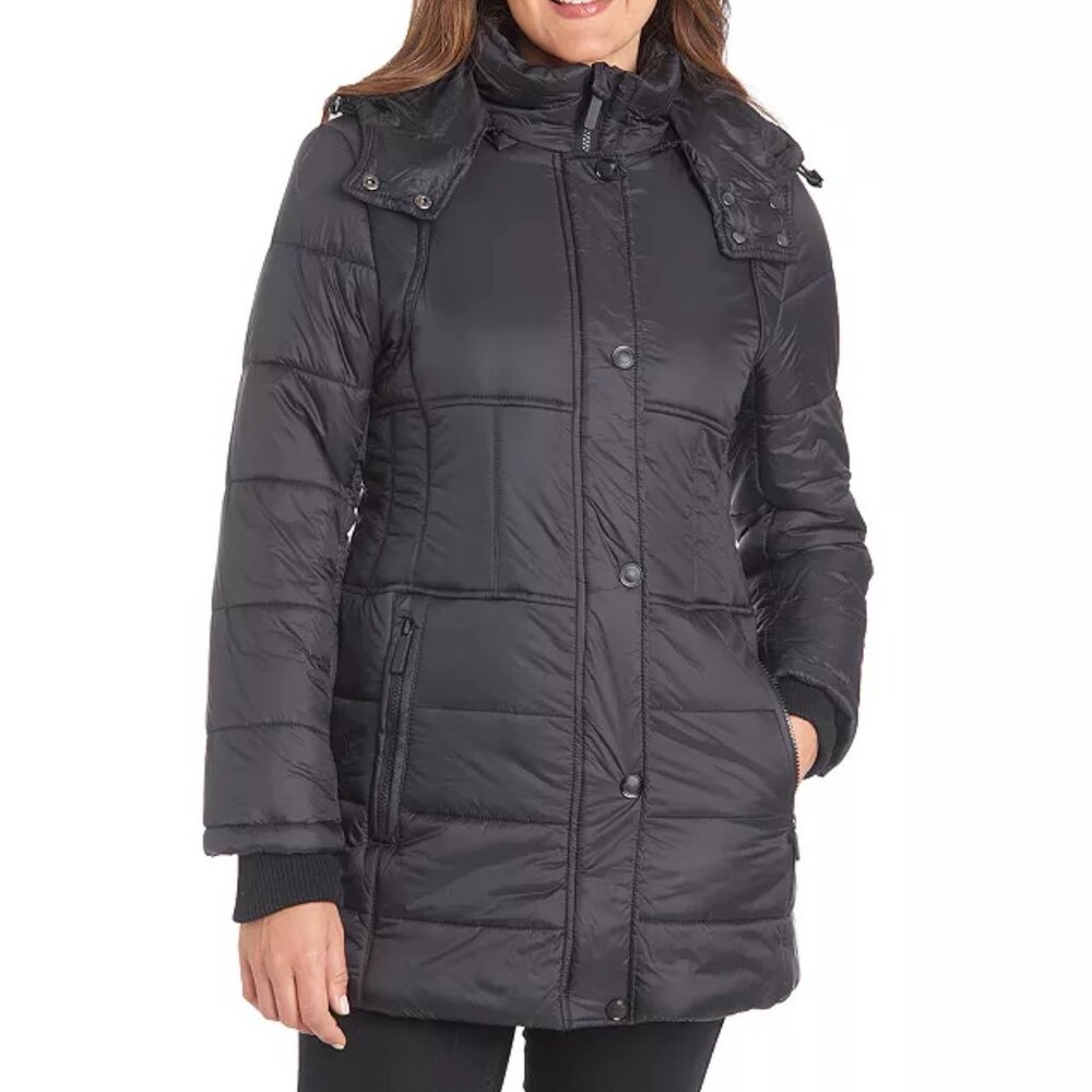 Women's Fleet Street Detachable Hood Puffer Jacket Coat, Black, Size M